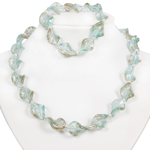 Armkette + Halskette 7009 - Süßwasserperlen & Muranoglas - zum Schließen ins Bild klicken